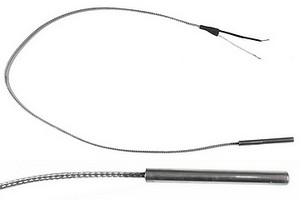 Type J 5mm dia., 50mm Long Metal Sheath Thermocouple with Stainless Steel Overbraid Lead
